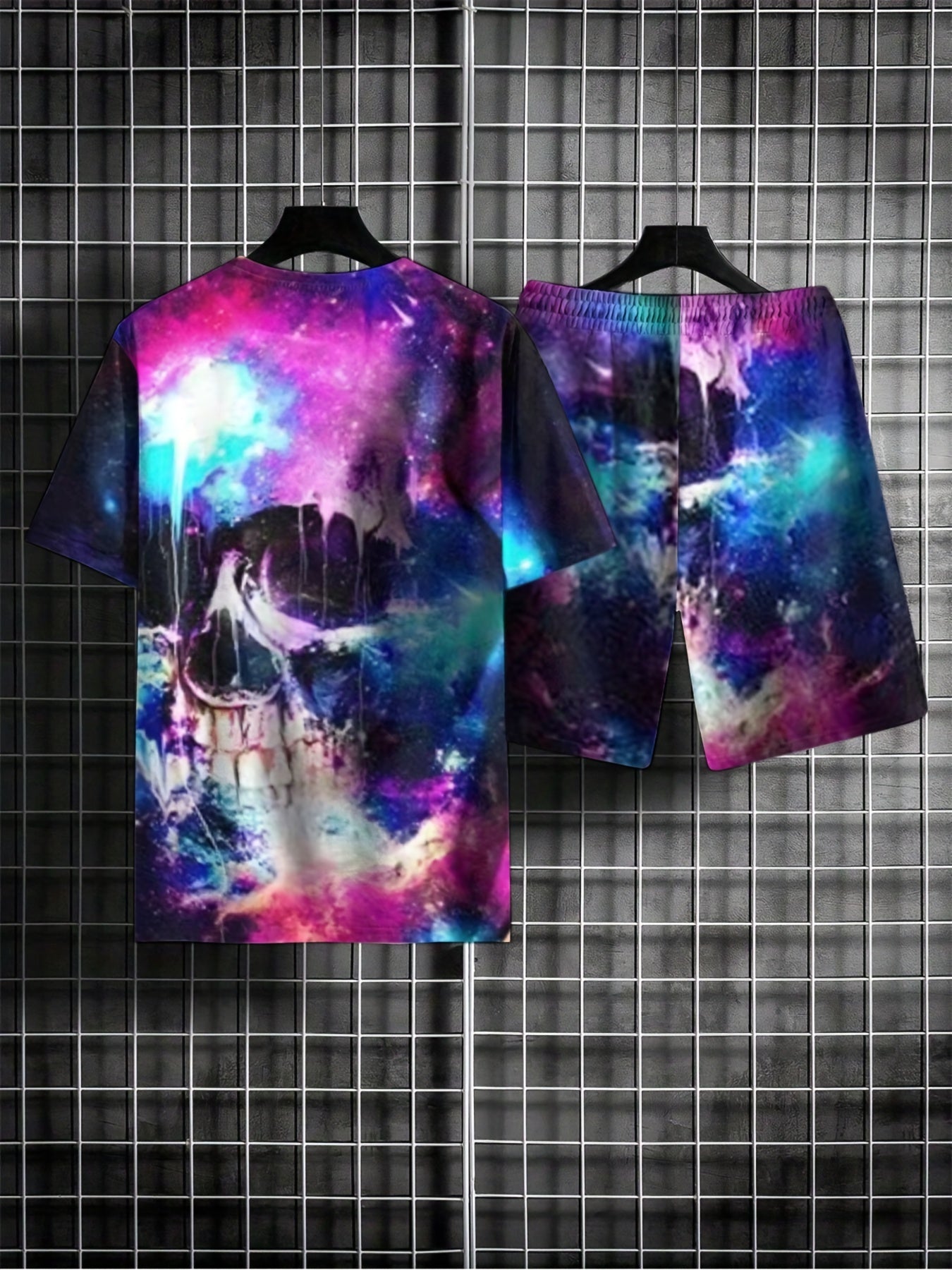 Men's Splatter & Skull Graphic T-shirt & Shorts Set