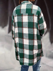  Plaid Print Button Up Long Sleeve Shirt Coat