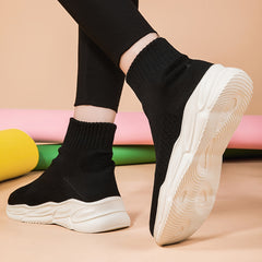 Women's Lace Up Knit Socks High Top Platform Sneakers