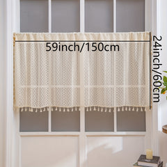 Bohemian Geometric Curtain with Beige Fringe for Home Decor