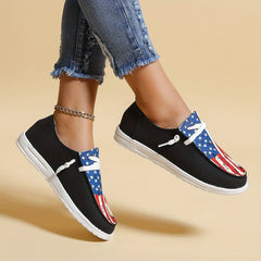 Women's Flag Pattern Canvas Lace Up Low Top Flat Loafers