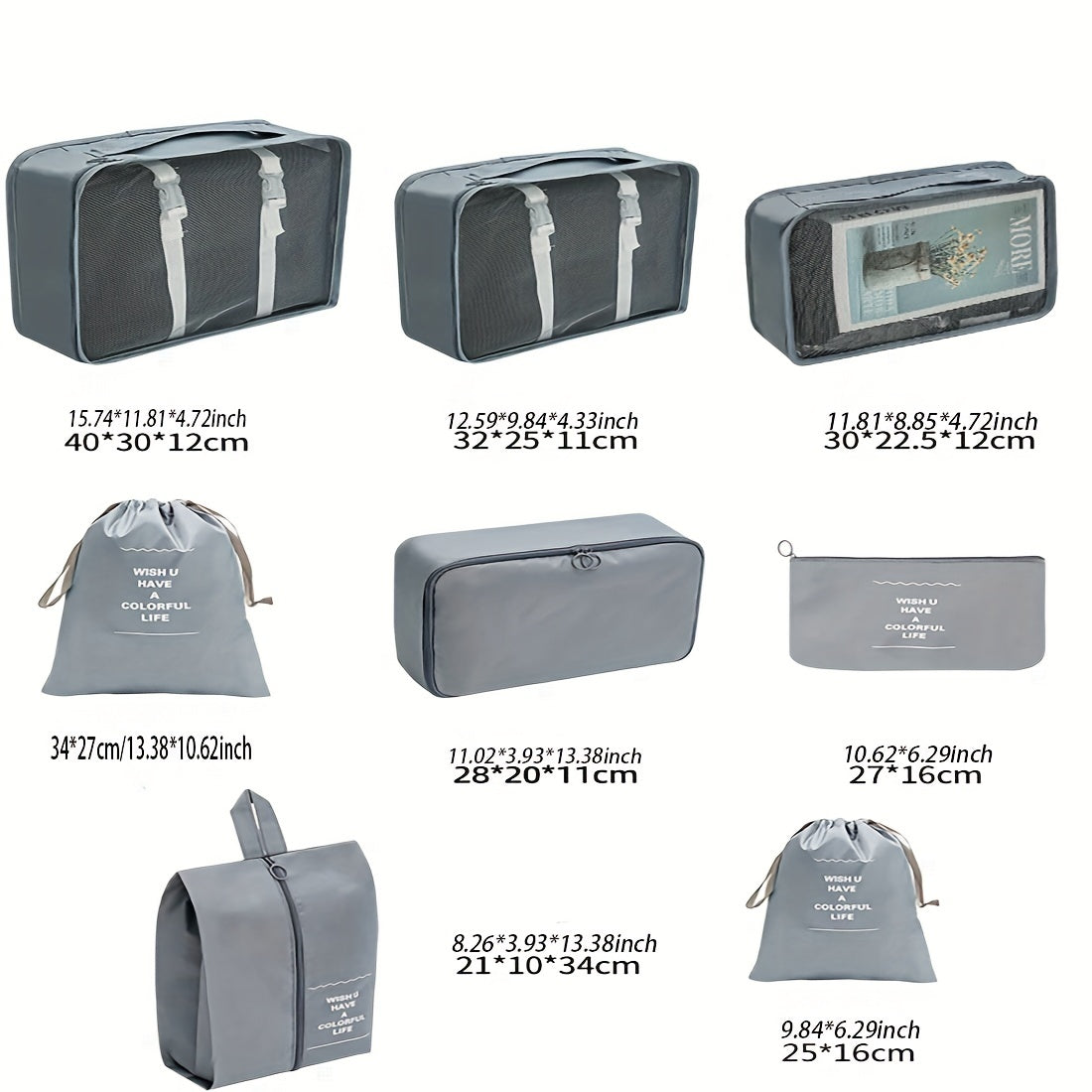 8-Pcs Travel Luggage Bag Set - Dustproof Clothes Organizers