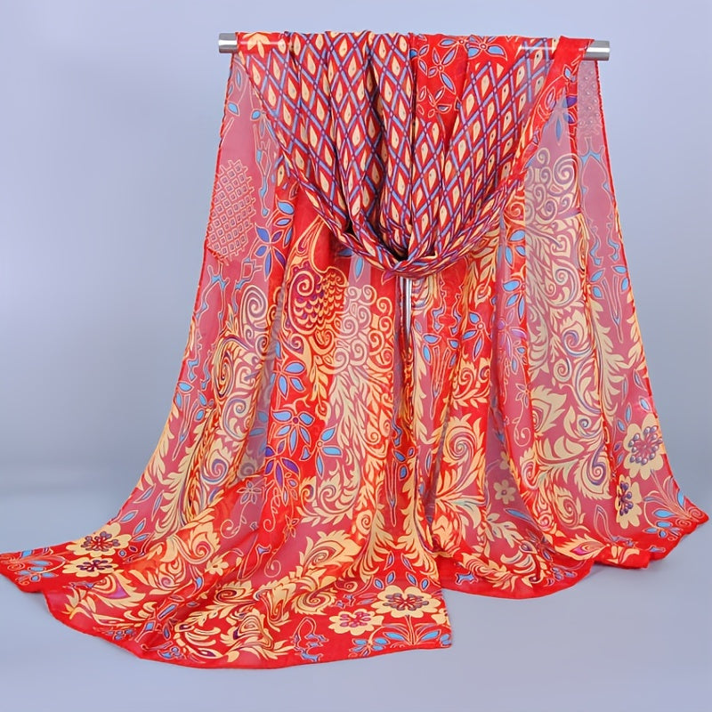 Peacock Pattern Printed Scarf Women's Scarf Hand Wash