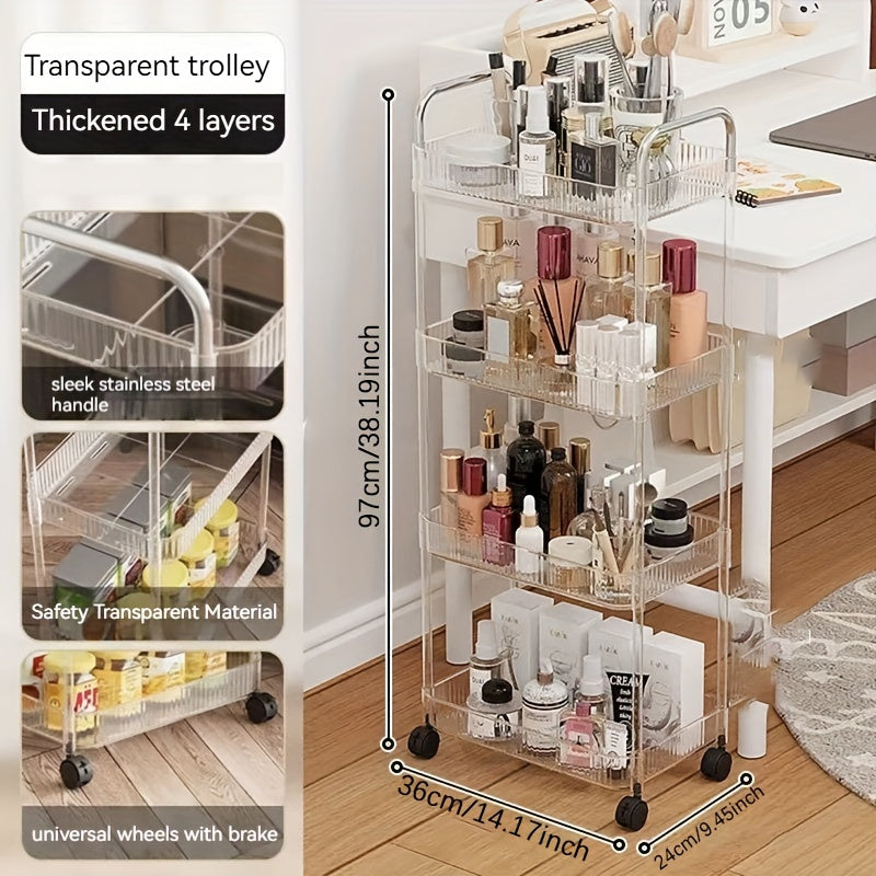 Acrylic Utility Cart Rolling Organization Cart Multifunctional Storage Shelves