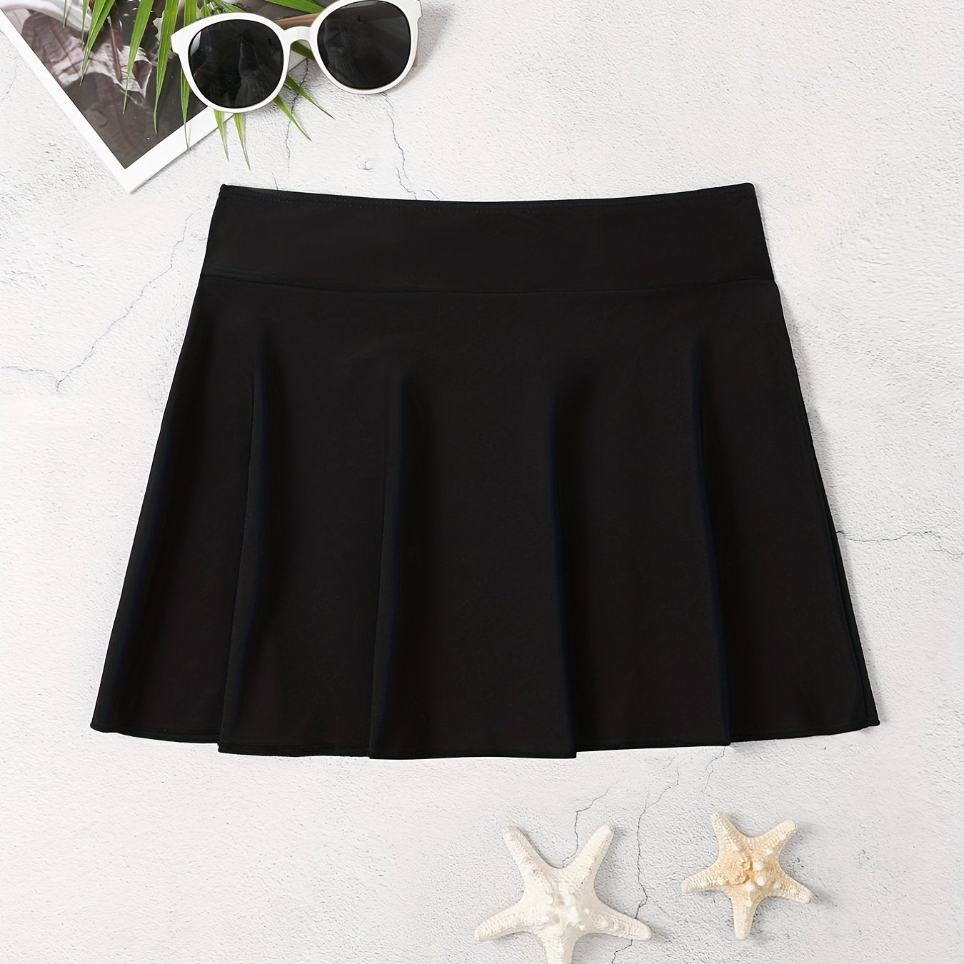 Solid Flare Cover Up Skirt High Stretch Elastic High Waist