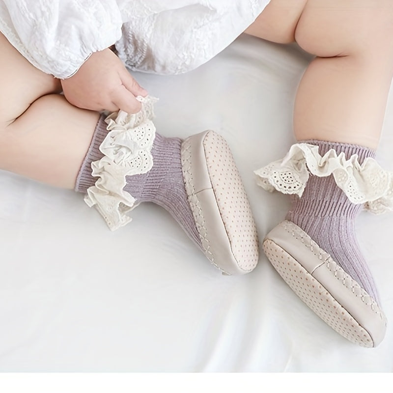 Baby Girls Lace Trim Cotton Floor Socks First Walking Shoes For Kids Children