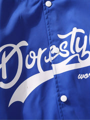 Letter Print Varsity Jacket Men's Casual Button Up Jacket Spring Fall