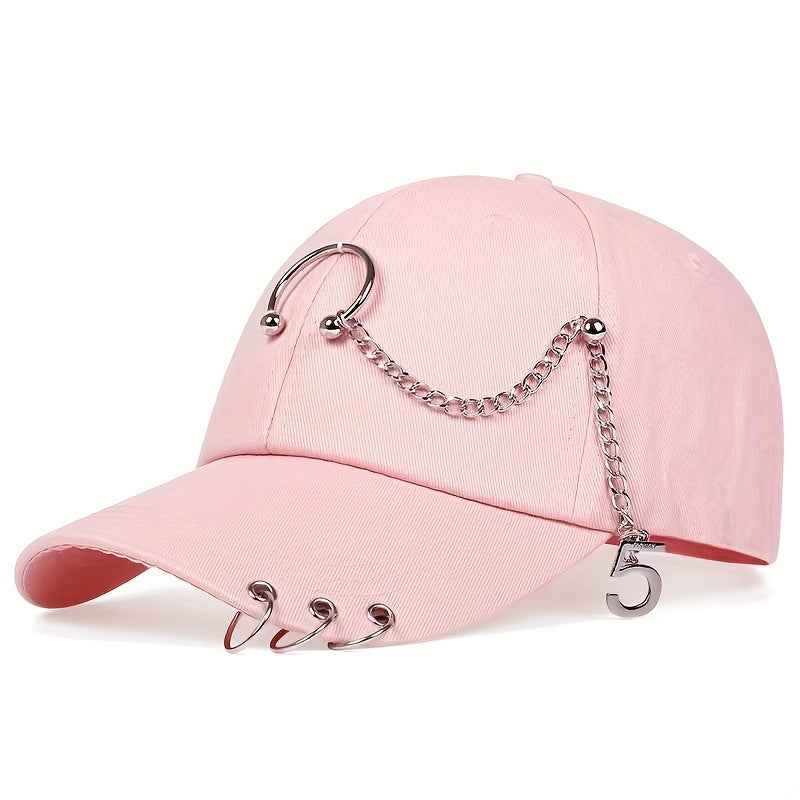 Metal Chain Iron Ring Baseball Cap Outdoor Sunshade Sunscreen Peaked Cap
