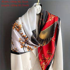 Vintage Branch Window Print Bandana Square Scarf Satin Shawl