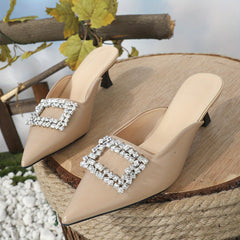 Women's Rhinestone Buckle Kitten Heels Dress Sandals