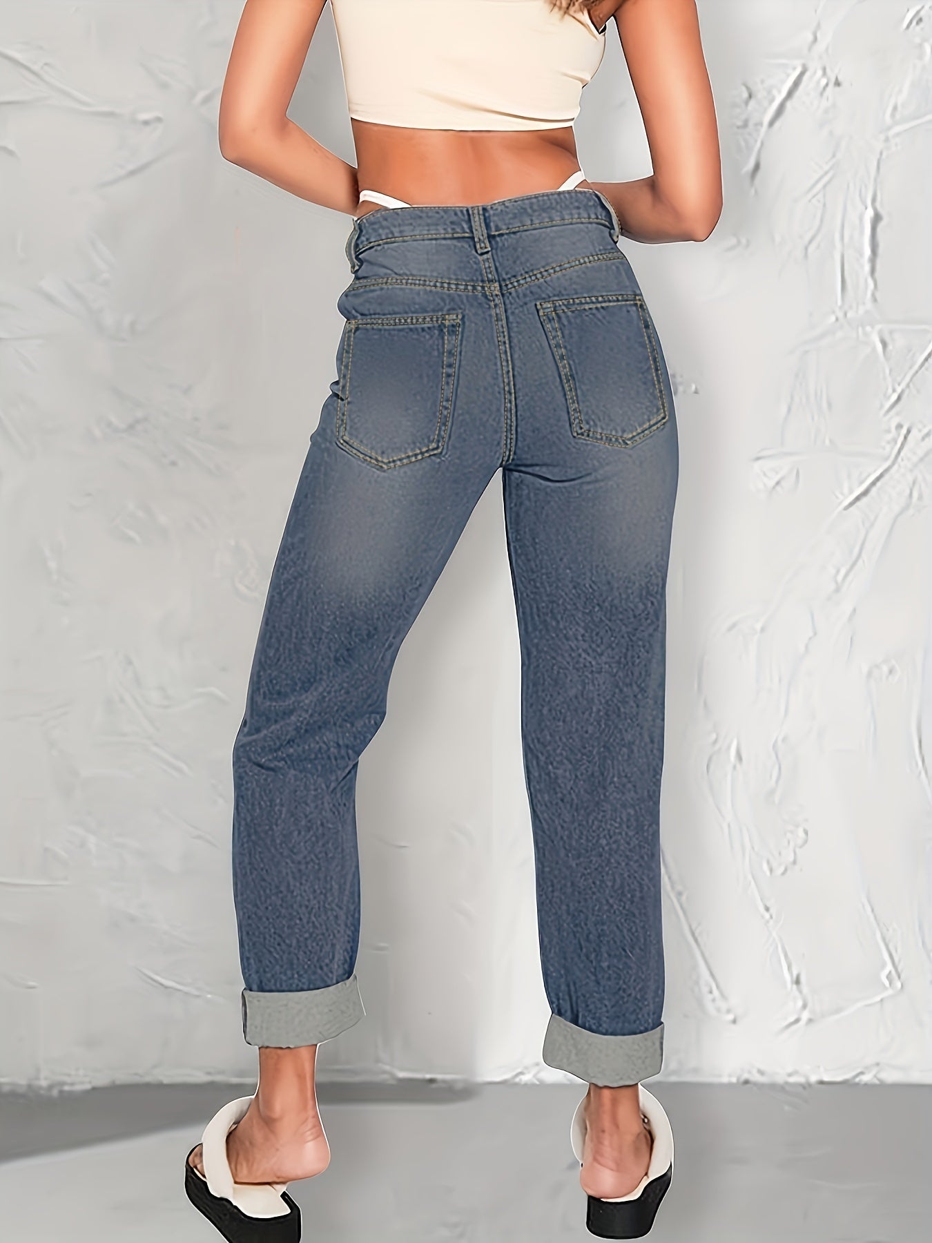Versatile Denim Pants Women's Loose Fit Straight Jeans