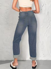 Versatile Denim Pants Women's Loose Fit Straight Jeans