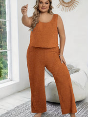  Lounge Set Women's Solid Stretch Crop Tank & Tie Pants Pajama Set