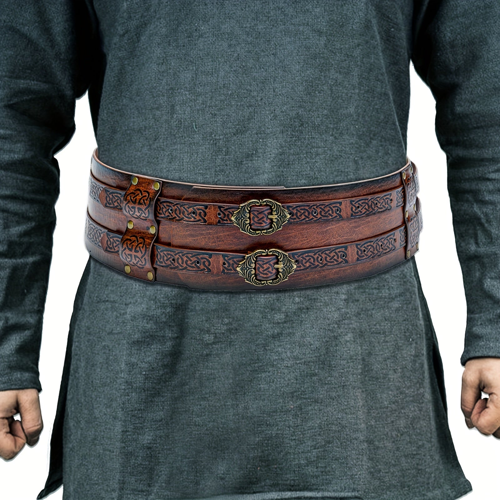 Nordic Viking Style Wide Leather Belt Medieval Girdle