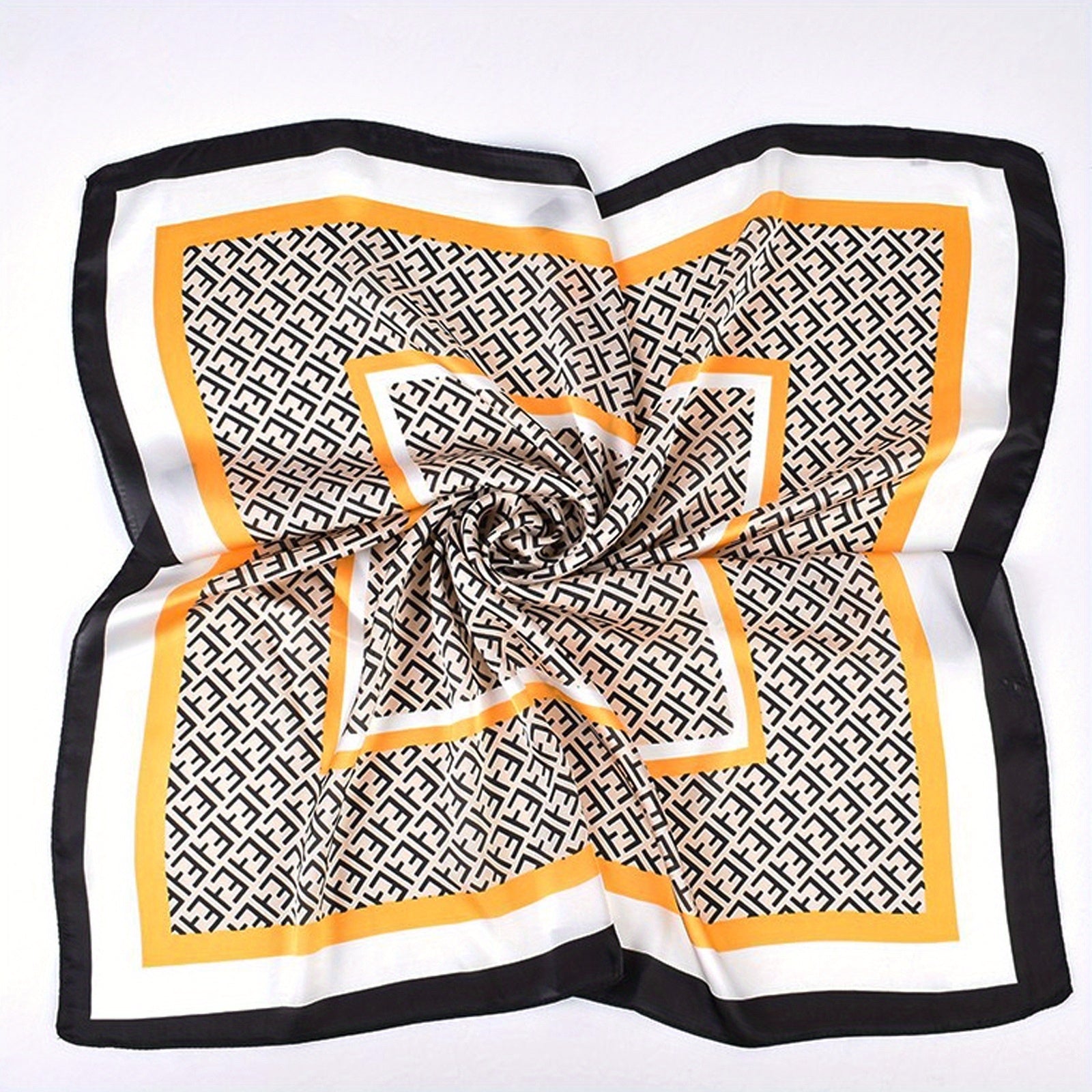 Square Scarf Frame Letter Pattern Printed Silky Scarf Headband