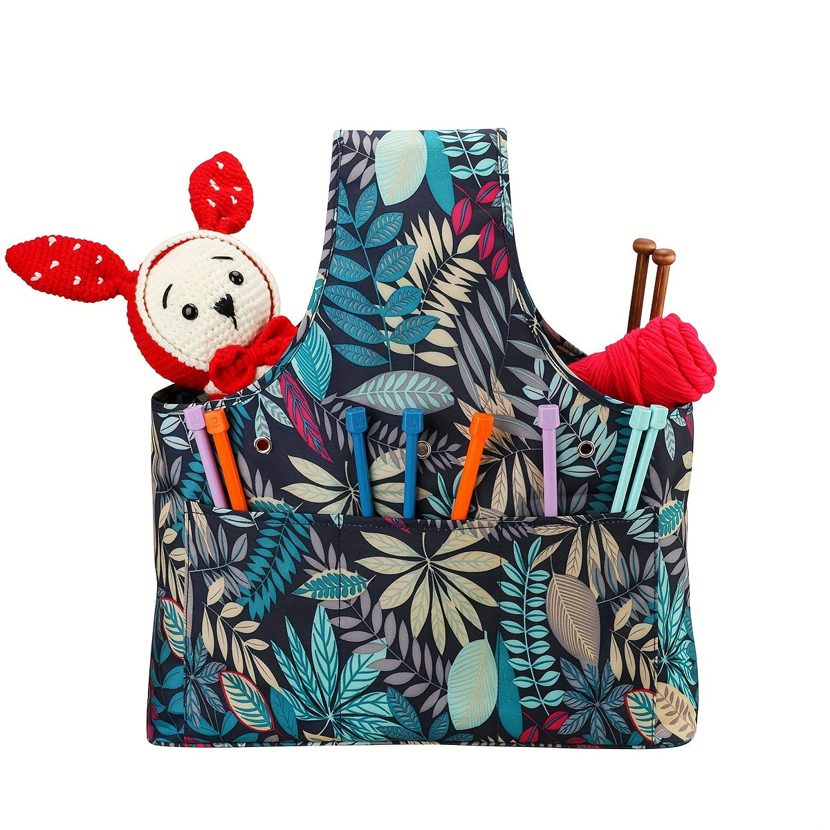 Waterproof Yarn Storage Bag Large Capacity Knitting Tote Leaves Pattern