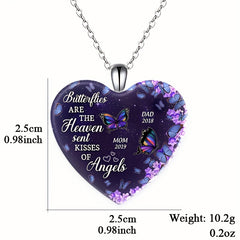 Purple Butterfly Heart Crystal Pendant Necklace for Women
