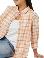  Plaid Print Long Sleeve Button Up Shirt Top