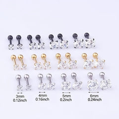 6mm Gem Stainless Steel Earring Titanium Screw Back Pack Of Earrings Hip Hop