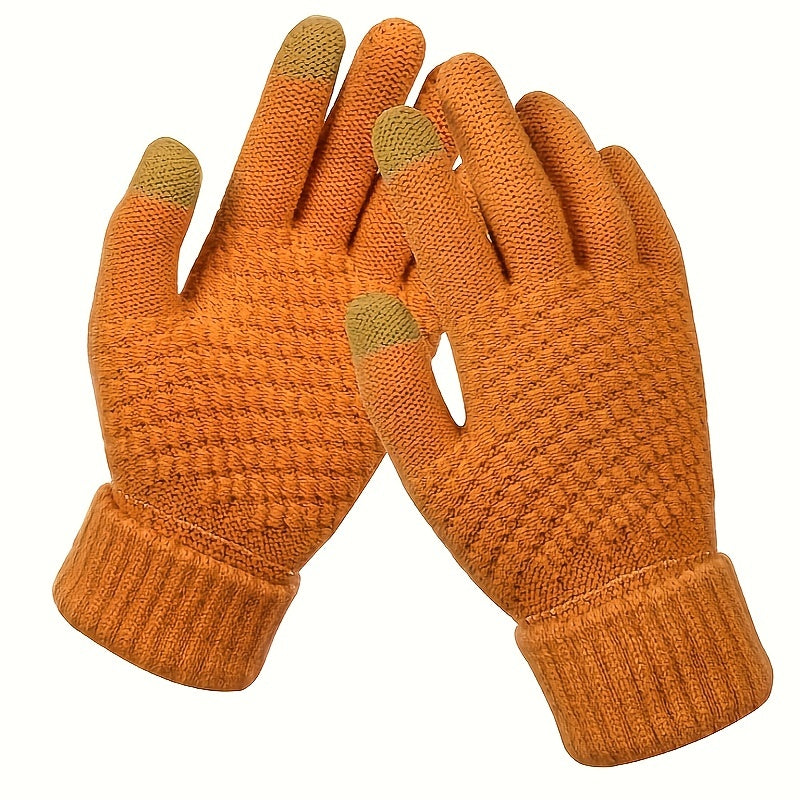 Winter Touch Screen Warm Gloves Stretchy Thicken Knitted Full Finger Gloves