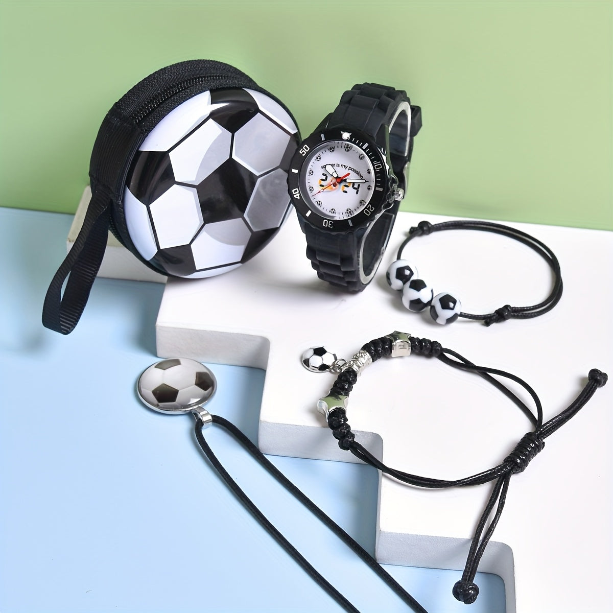 Boys Football Quartz Watch Set 6pcs