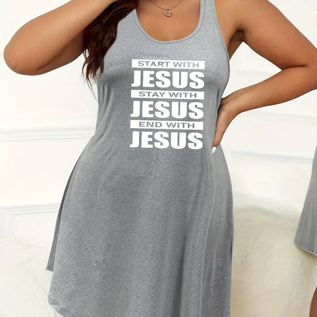  Casual Nightdress Women's Plus Letter Print Tank Sleep Dress