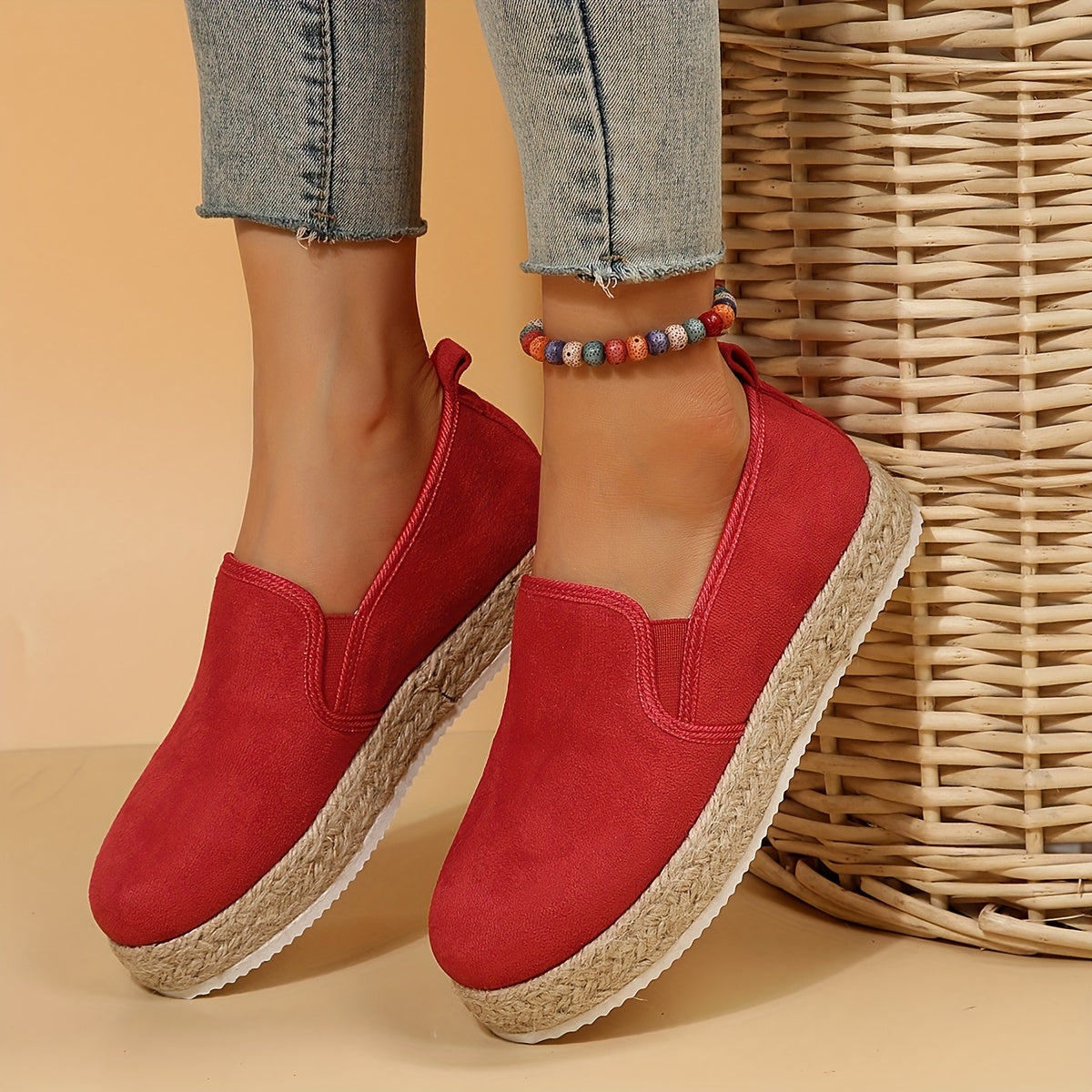 Women's Solid Espadrille Slip-On Flatform Shoes