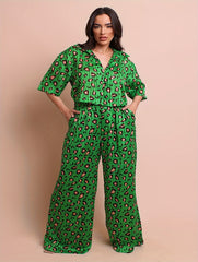  Leopard Print High Waisted Wide Leg Trousers