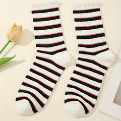 6 Pairs Striped Crew Socks College Style Women's Stockings