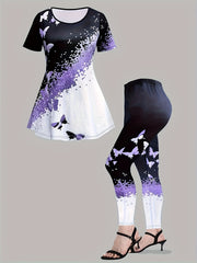  Tie Dye Butterfly Print Top & Leggings Set