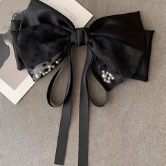 Pearl Bow Hair Clip with Long Ribbon