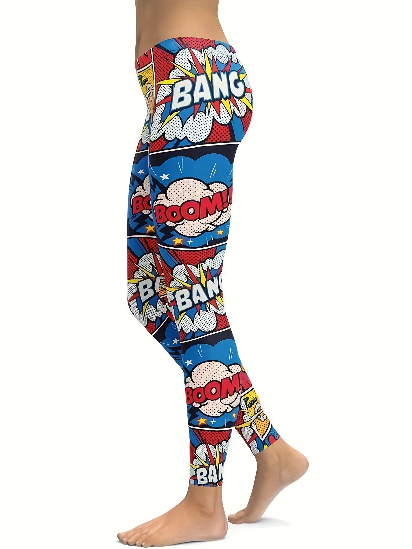  Colorblock Letter Print Fitness Leggings