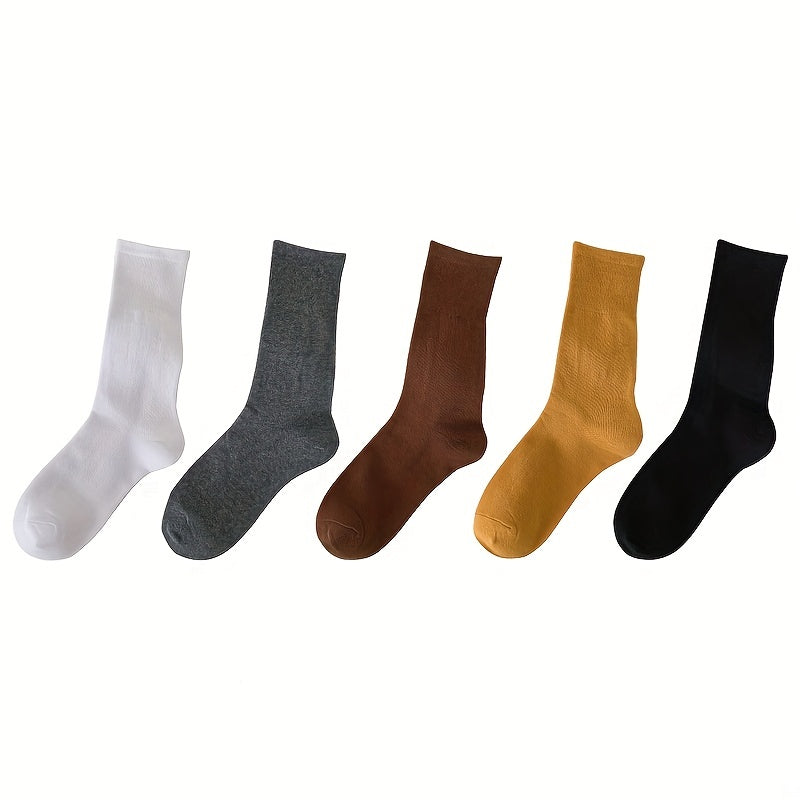 5 Pairs Women's Comfy Mid Tube Socks - Solid Color Breathable Stockings
