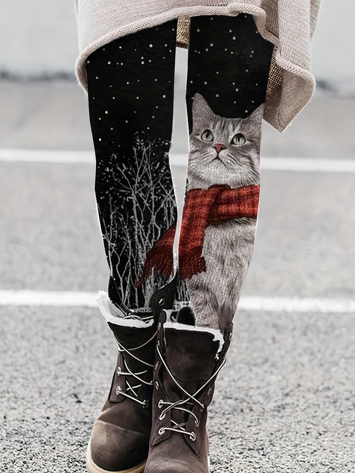 Cat Print Skinny Leggings High Waist Casual Leggings