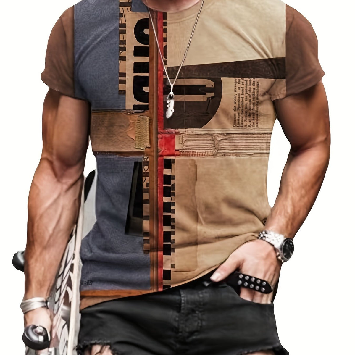 Men's 3D Graphic T Shirt Collage Style Active Tee for Summer