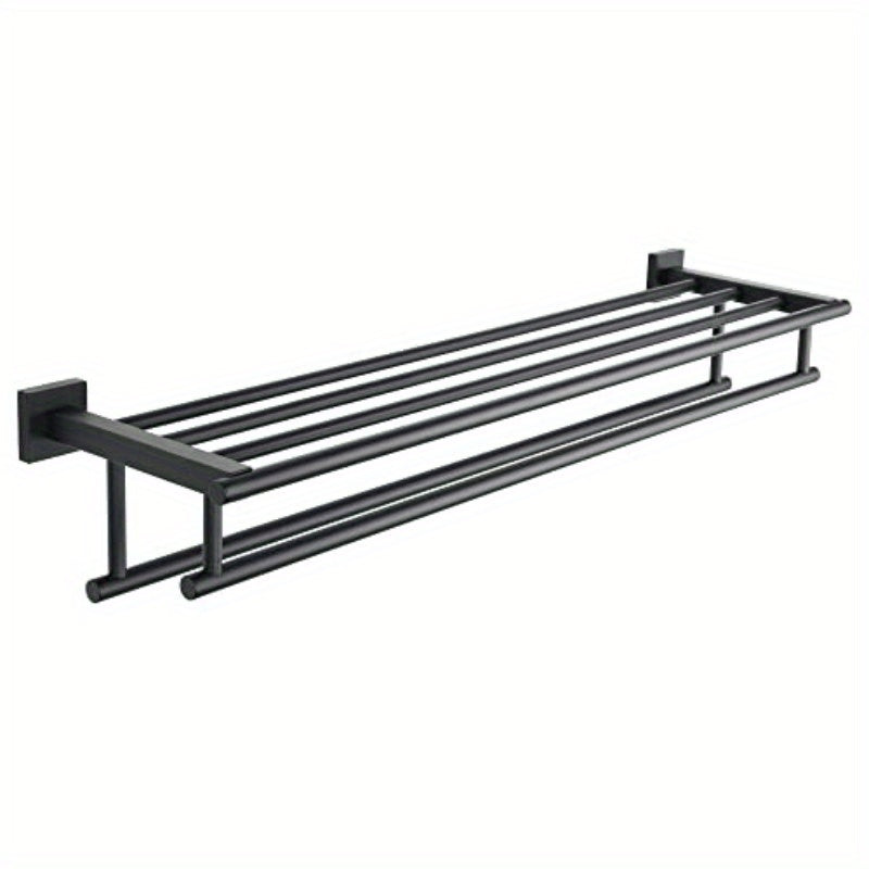 Stainless Steel Towel Shelf with Two Towel Bars for Bathroom Storage
