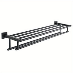 Stainless Steel Towel Shelf with Two Towel Bars for Bathroom Storage