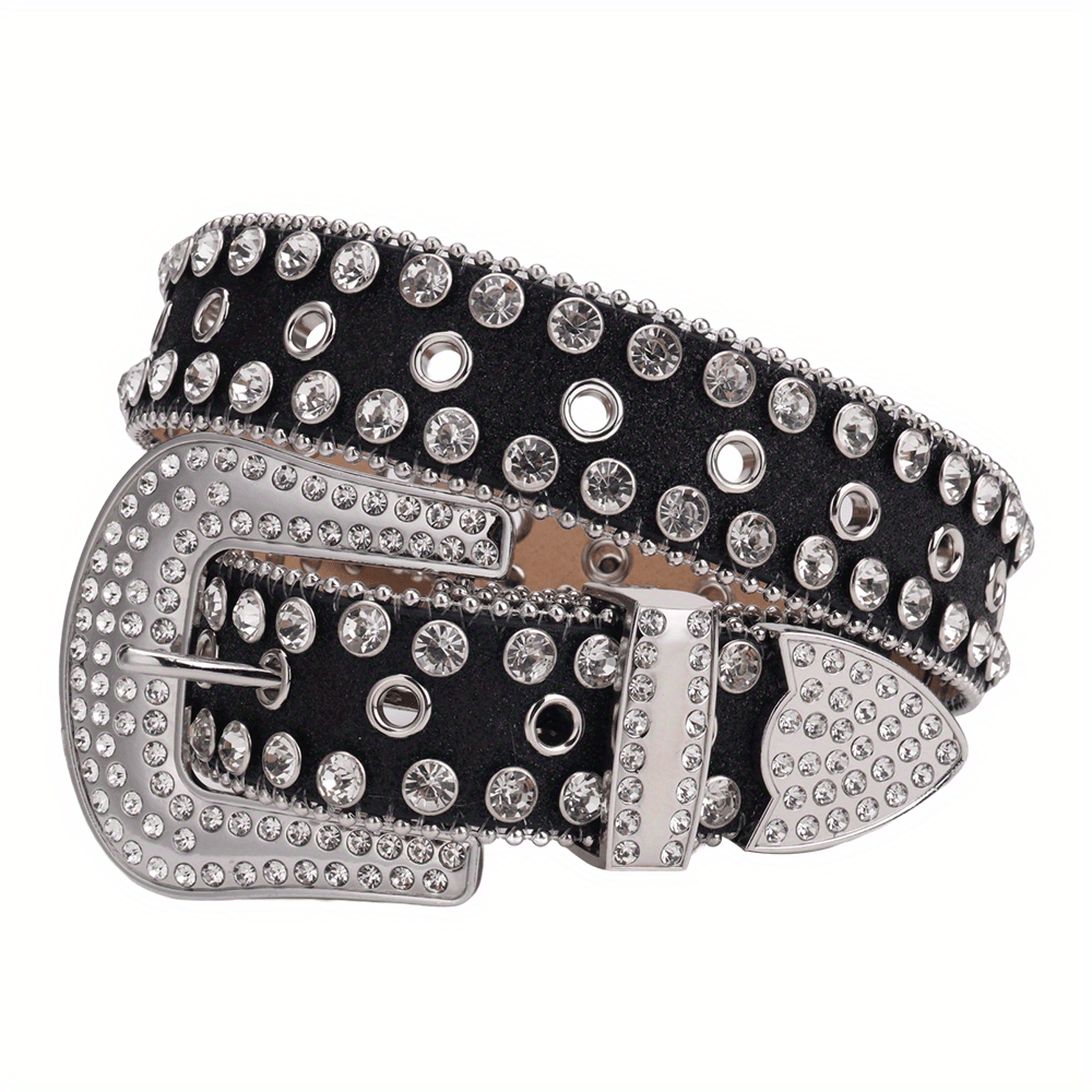 Sparkle Studded Rhinestone PU Leather Belt for Jeans Dress