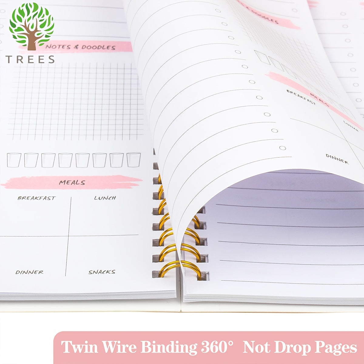 Trees Daily Planner Notebook Top 3 Priorities Daily Schedule Meal Pl