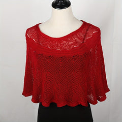 Ruffles Hollow Knitted Shawl Casual Solid Wrap Cape Women Dress Accessories