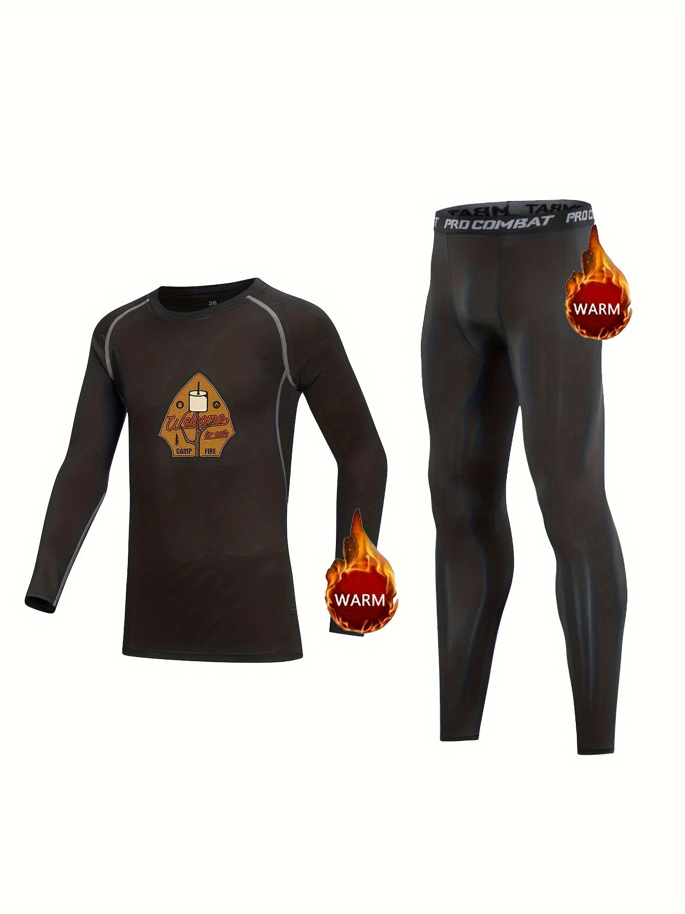 Kids Compression Fleece Sets Cartoon Pattern Long Sleeve Crew Neck Pullover