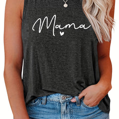  Mother's Casual Tank Top Women's Plus Letter Print Round Neck Tank Top