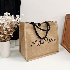Letter Print Tote Bag All Match Burlap Satchel Bag