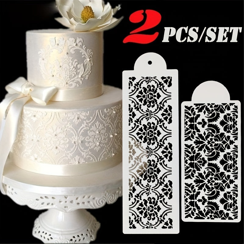 2pcs Cake Stencil Decorating Mold Templates Flower Baking Mesh Stencil