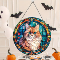 Halloween Cat Painted Glass Panel Home Decor
