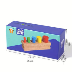 Wooden Block Base Set with 5 Colored Cylinders Educational Toy