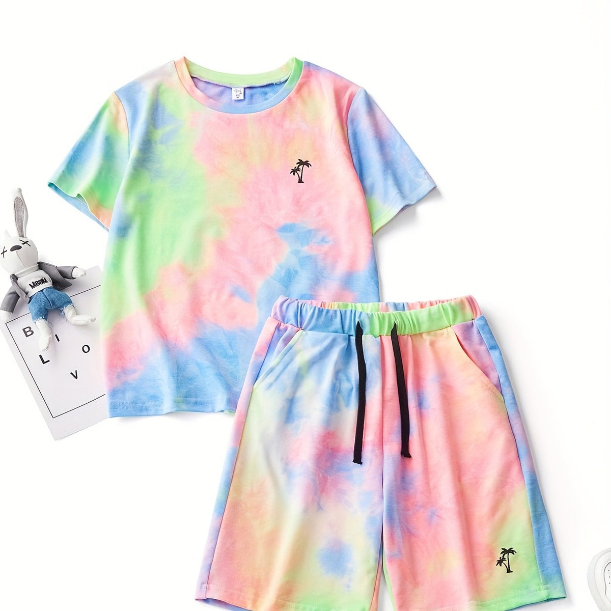 Boys Tie Dye Print Short Sleeve T Shirt & Shorts Set