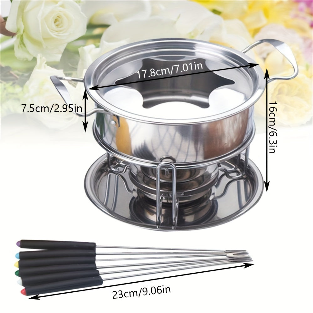 Stainless Steel Chocolate Melting Pot Fondue Set for Restaurant
