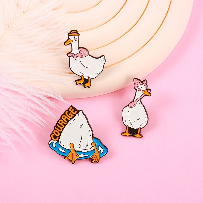 Cute Duck Brooch Pin in Gold Tone with Rhinestones