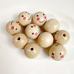 10pcs 20mm Smiling Face Doll Head Wooden Bead DIY Jewelry Accessories